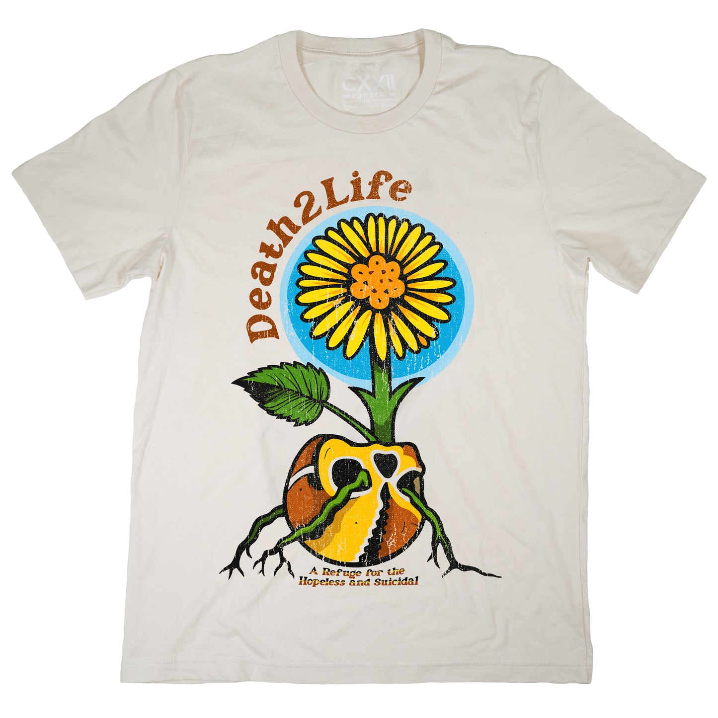 D2L Traditional Skull & Flower Natural Tee