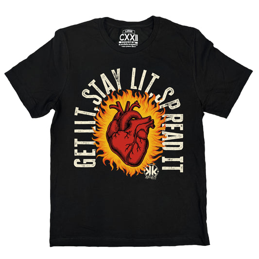 KellyK "Get Lit Heart On Fire" Black Tee