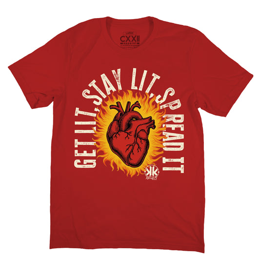 KellyK "Get Lit Heart On Fire" Canvas Red Tee