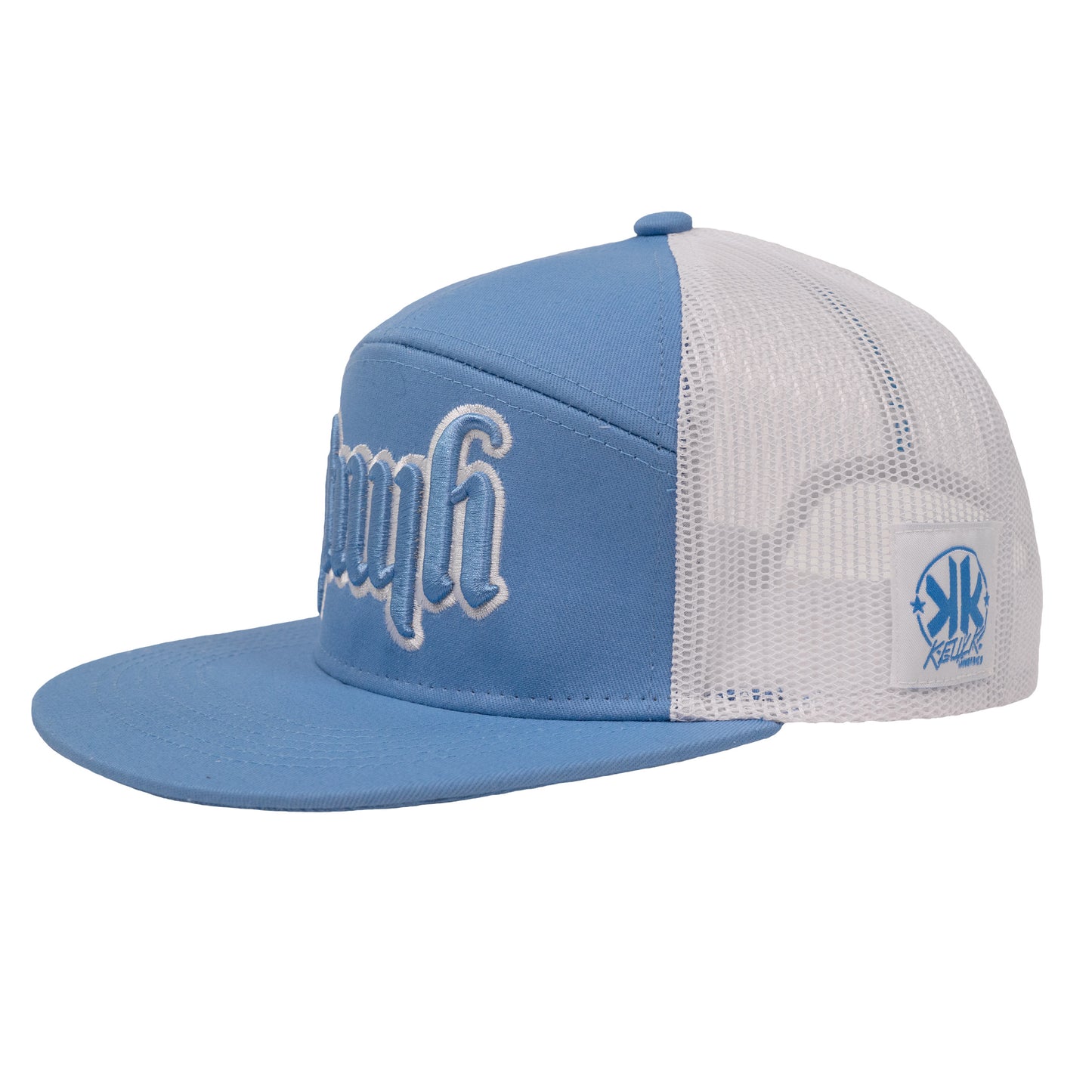 YHWH 7 Panel Carolina Blue Trucker Hat