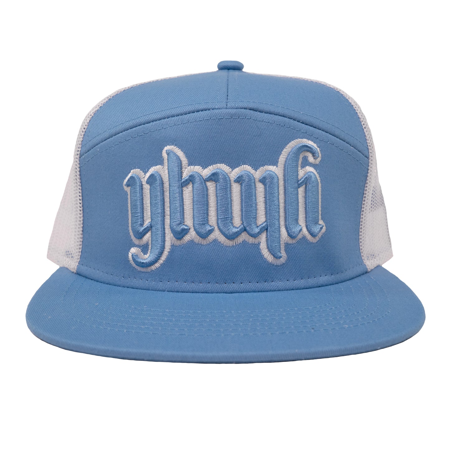 YHWH 7 Panel Carolina Blue Trucker Hat