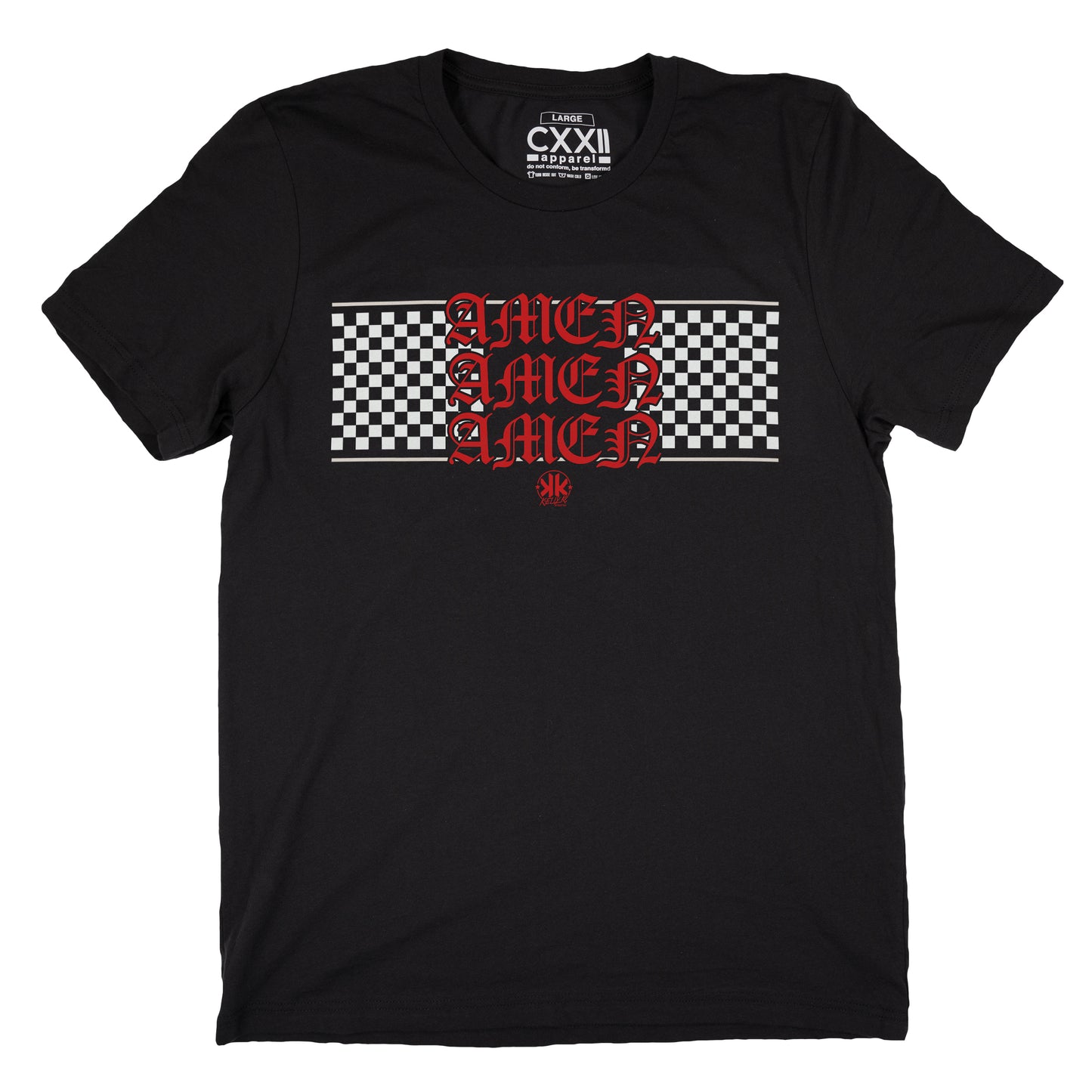 KellyK Amen x3 Checkered Black Tee