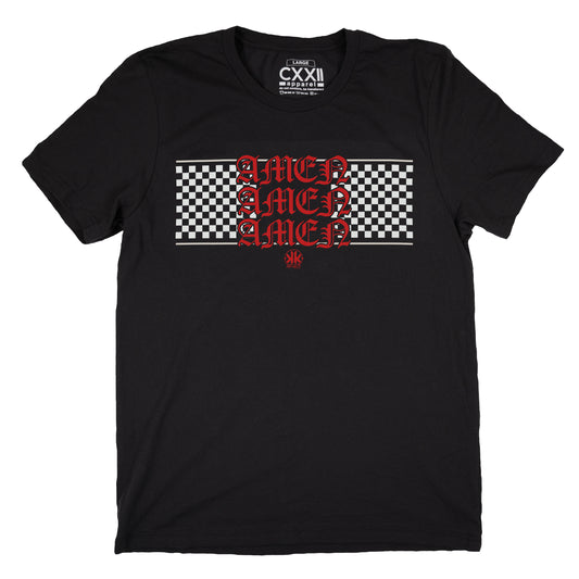 KellyK Amen x3 Checkered Black Tee
