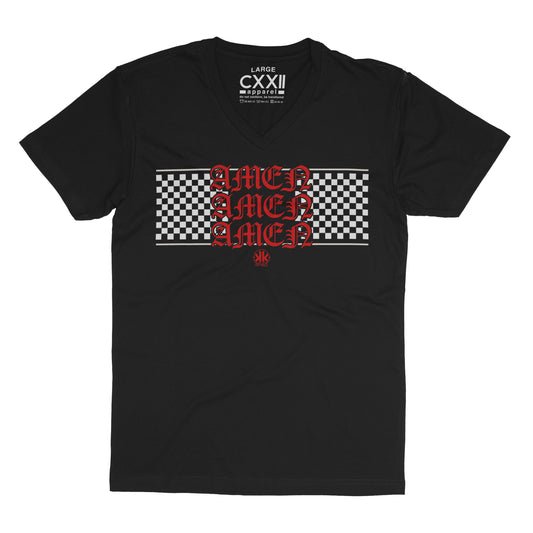 KellyK Amen x3 Checkered Black V-Neck