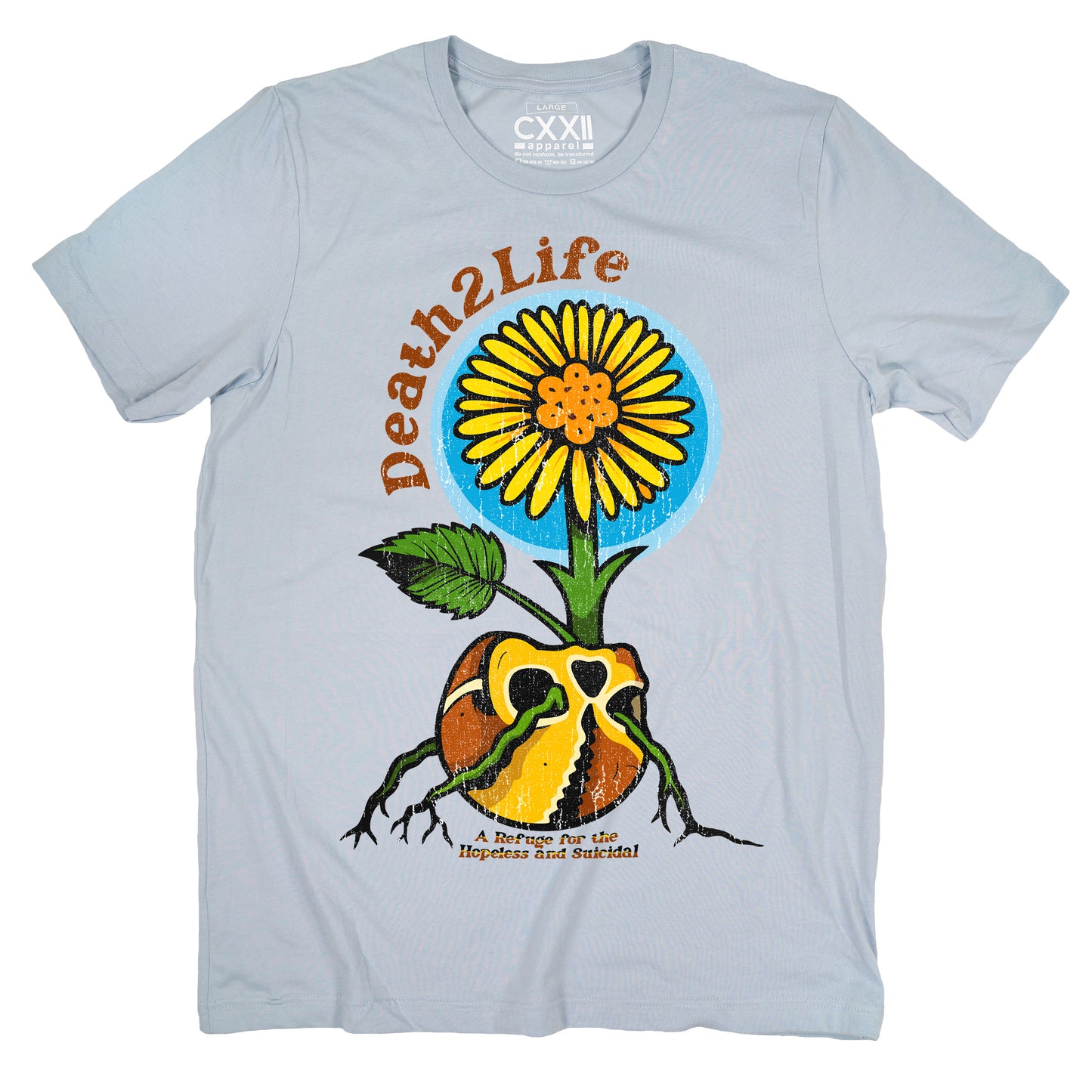 D2L Traditional Skull & Flower Light Blue tee