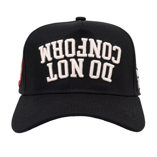 Do Not Conform "ndsᴉpǝ poʍu" Black Curved Bill Snapback