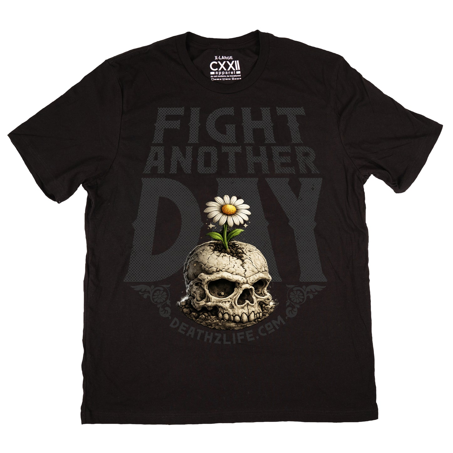 D2L Fight Another Day Flower Skull Black Tee