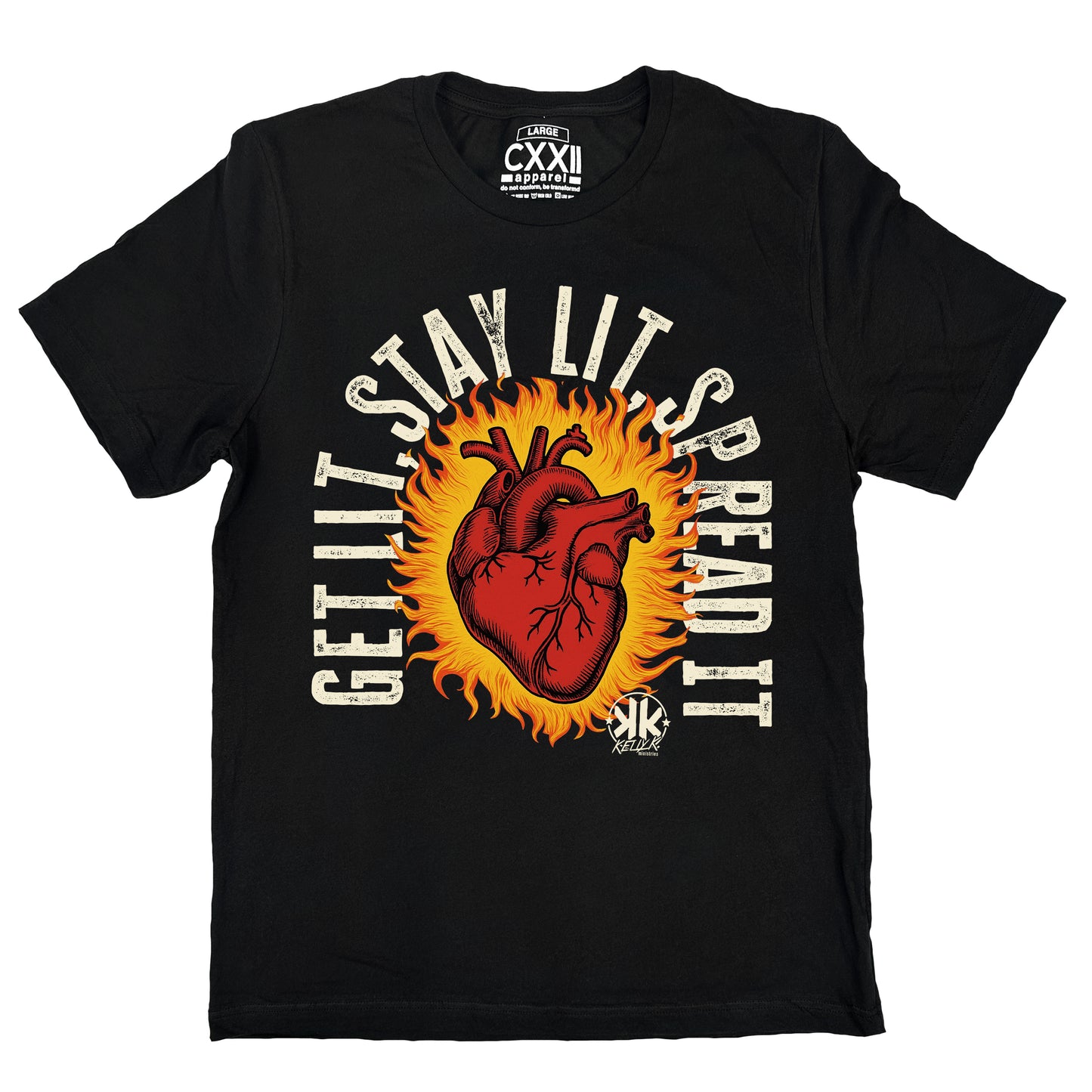 KellyK "Get Lit Heart On Fire" Black Tee