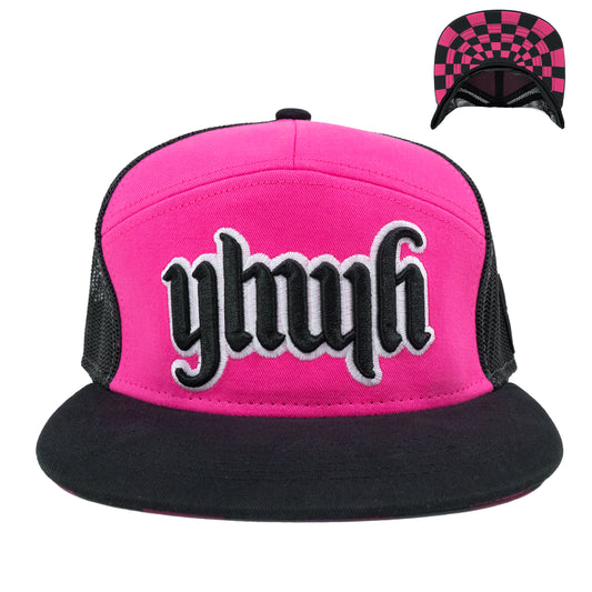 YHWH 7 Panel Hot Pink Trucker Hat