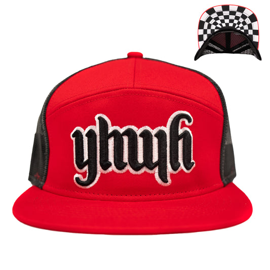 YHWH 7 Panel Trucker Hat - Red